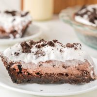 A slice of homemade Mud Pie on a dessert plate.