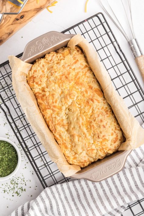 A loaf of baked Cheddar Bay Biscuit Bread.