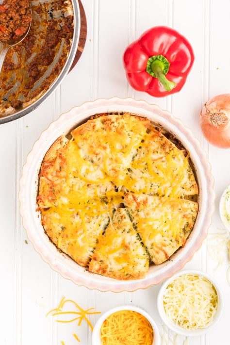 Baked Cheesy Beef Pockets in a baking dish.