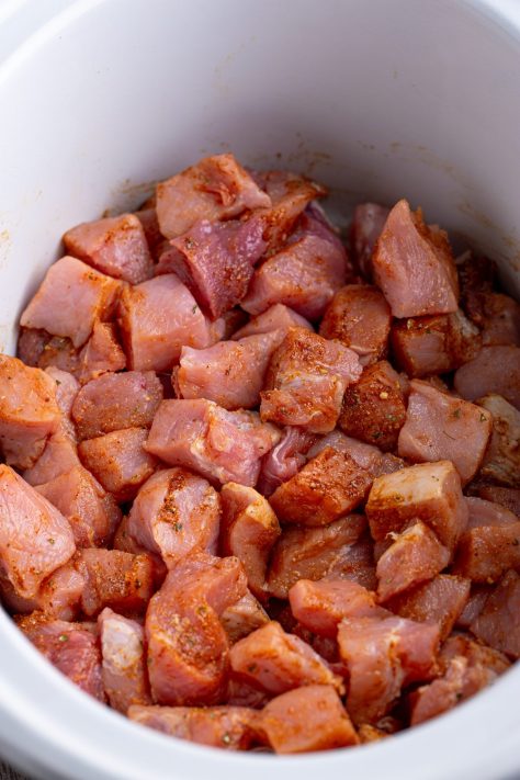 Pork bites with seasonings.