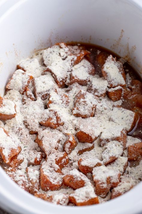 Seasonings on top of Pork Bites.