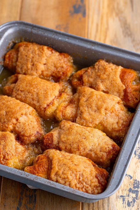 Baked Pear Dumplings in a baking dish.