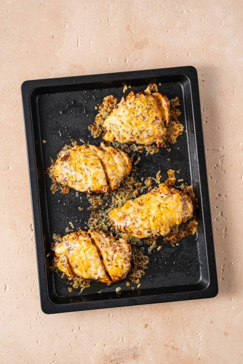 Baked Monterey Chicken on a baking sheet.