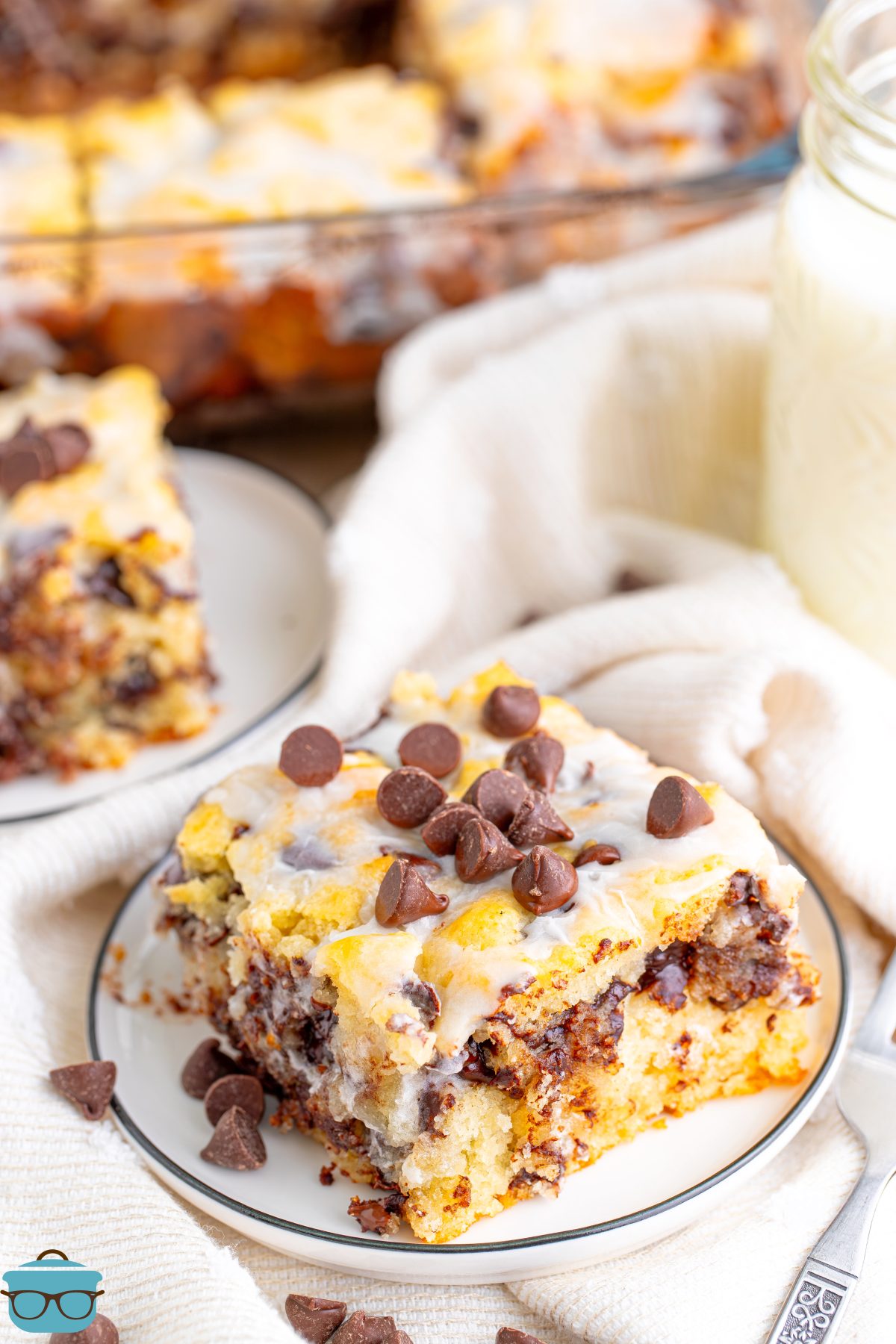 A plate with a few Chocolate Chip Butter Swim Biscuits. 