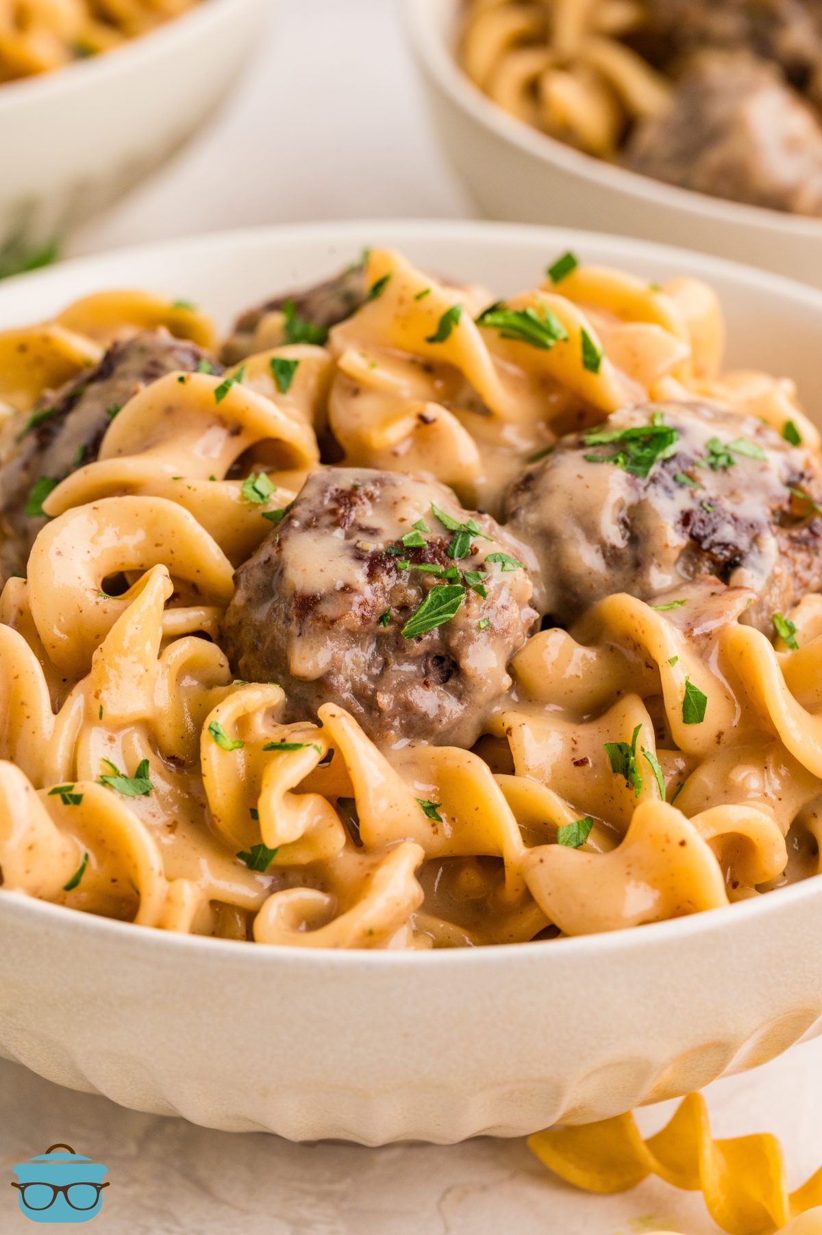 A bowl of Swedish Meatballs and Noodles.