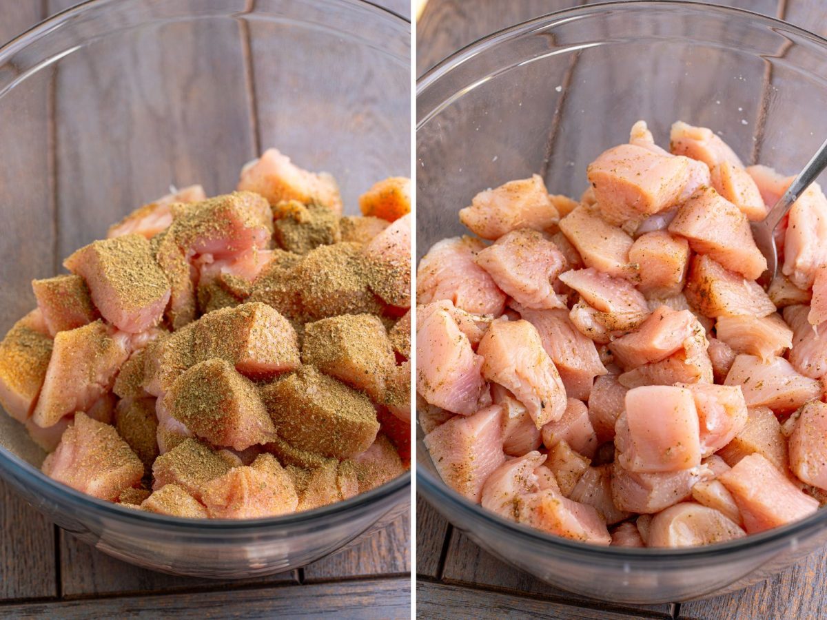Seasoned chicken in a bowl.