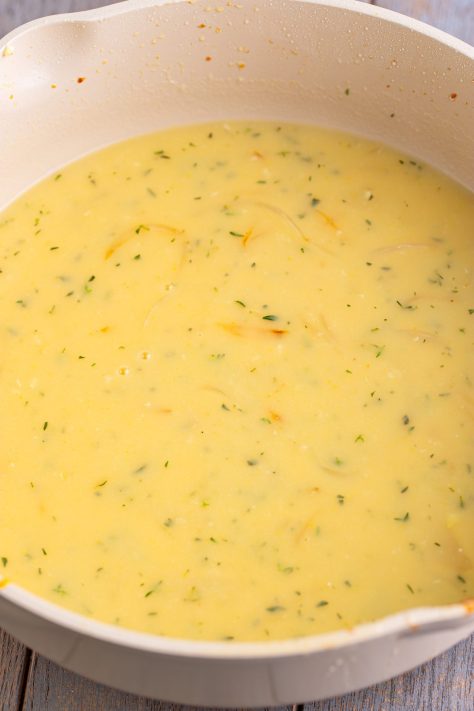 Sauce in a pan.