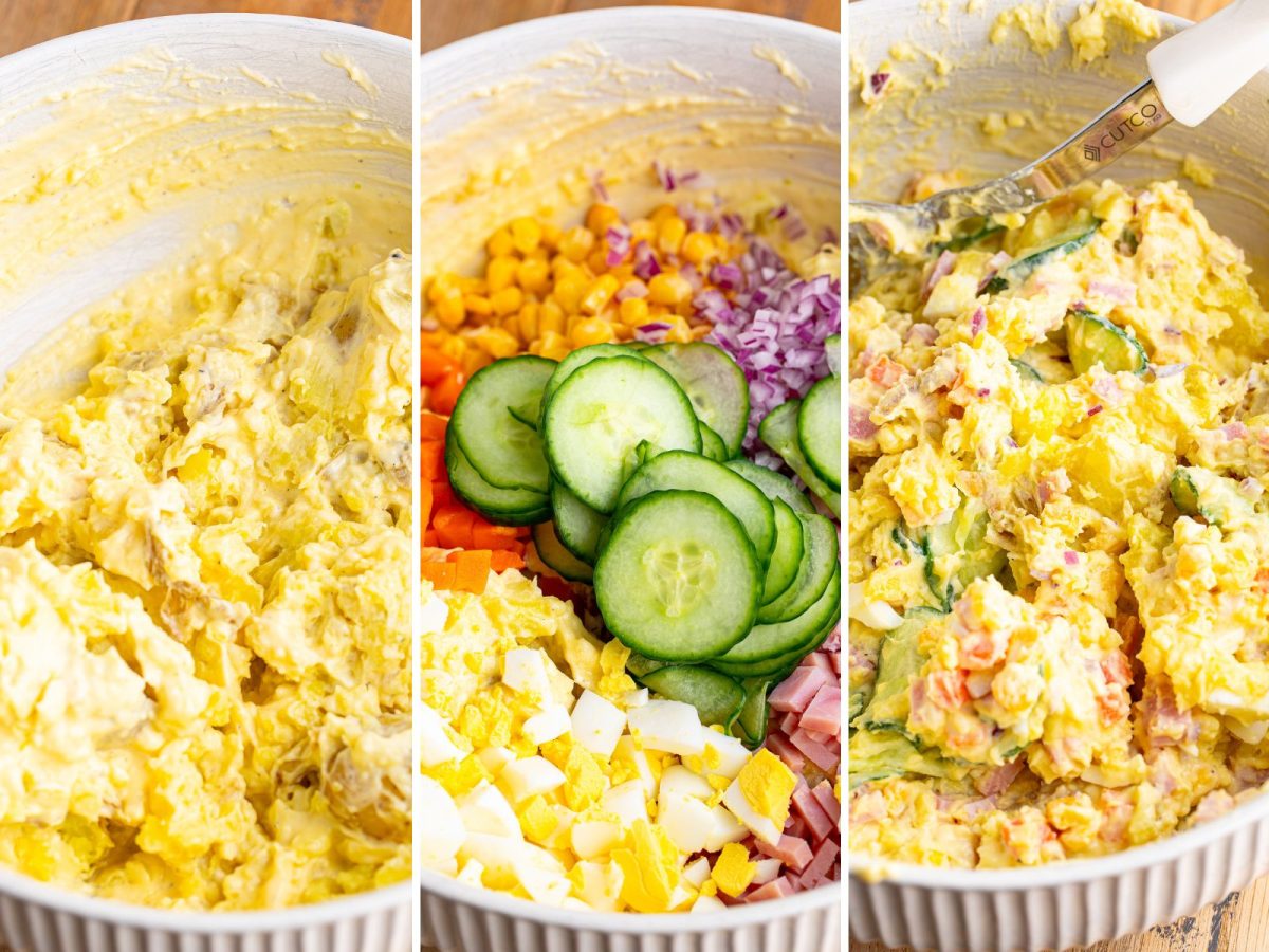 Japanese Potato Salad being mixed together.