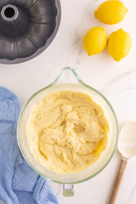 Lemon cake batter in a bowl.