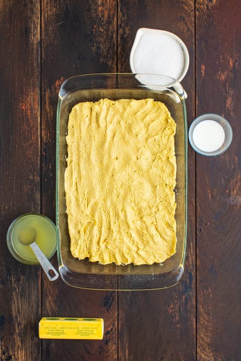A glass dish of lemon cookie dough.