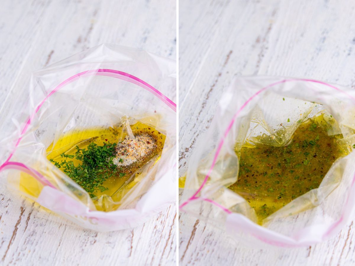 A bag of marinade and it all mixed together.