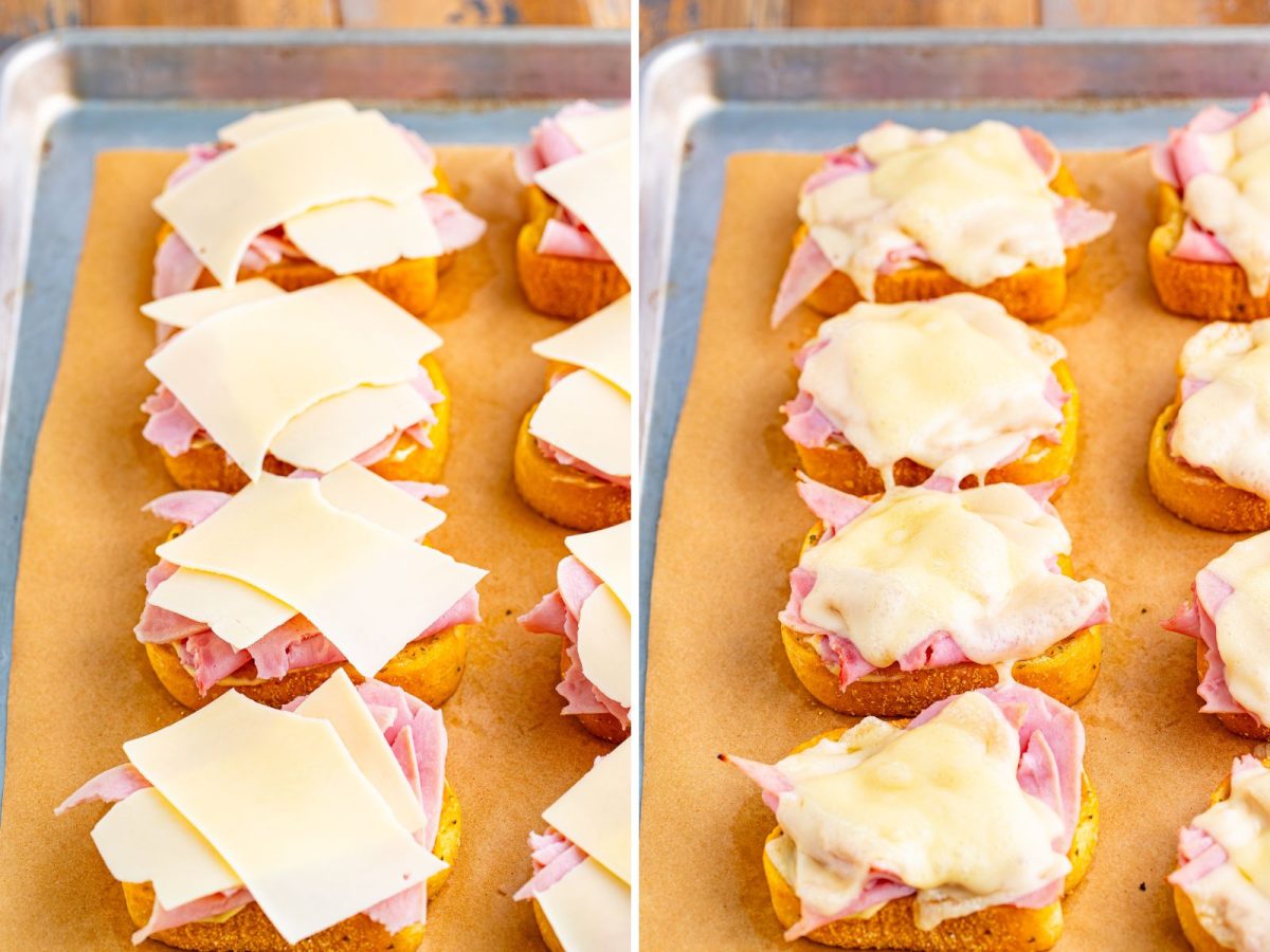 Ham, swiss, and sauce on pieces of Texas Toast.