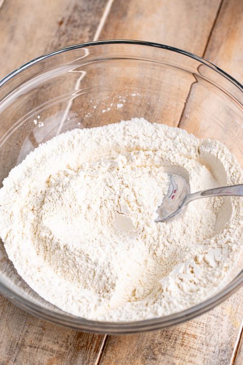 Dry ingredient for batter in a bowl.