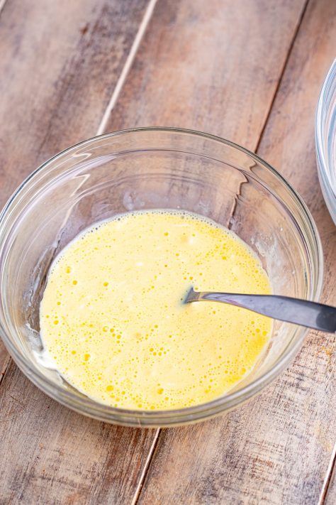 Wet ingredients for batter in a bowl.