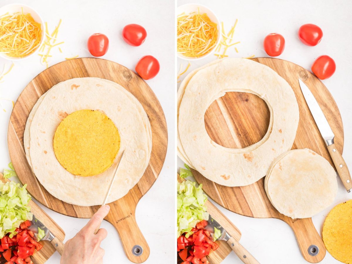Burrito tortillas with tostadas as the cutout template.