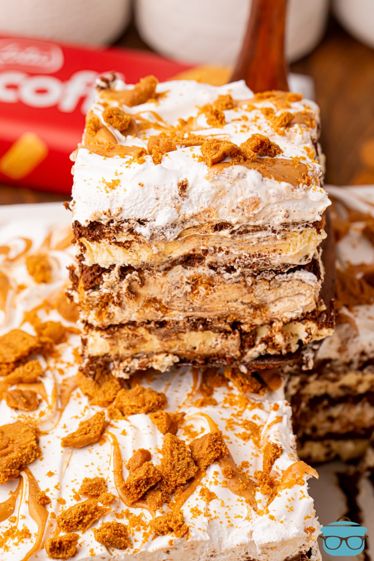 A few pieces of Biscoff Ice Cream Sandwich Cake.
