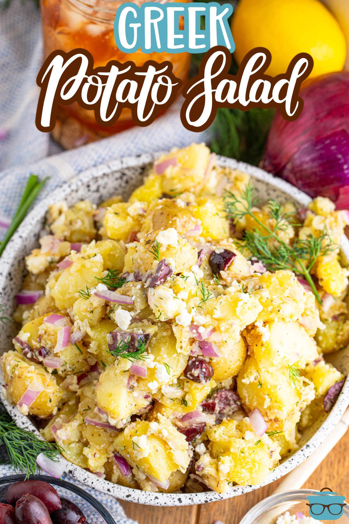 A big bowl of Greek Potato Salad.