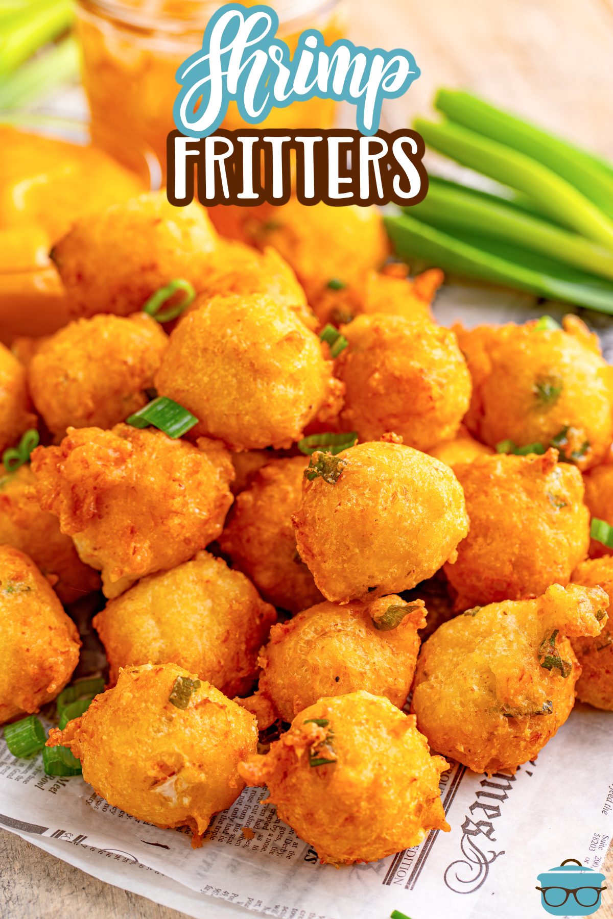 A large pile of freshly fried Shrimp Fritters.