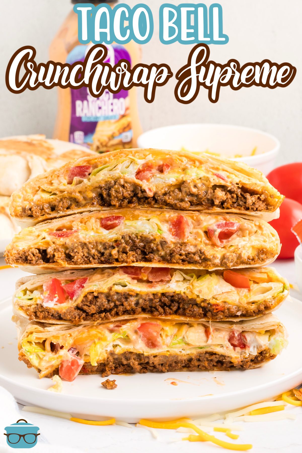 A pile of Taco Bell Crunchwrap Supremes on a plate.
