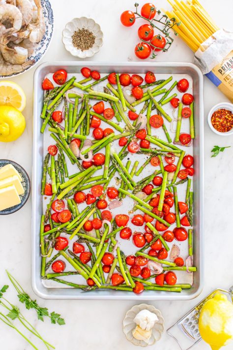 Veggies on a sheet pan.