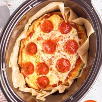 Looking down on a Crock Pot Deep Dish Pizza.